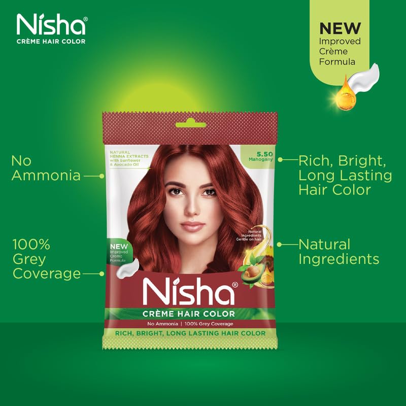 Image of Nisha Cream Permanent Hair Colour Full Grey Coverage (40g) Mahogany.5.5 (Pack of 4)