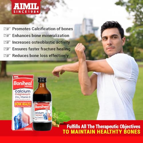 Image of AIMIL Boniheal Suspension (200ml) | Calcium Supplement with Magnesium, Zinc & Vitamin D | Herbal Tonic for Bone Health & Joint Pain Relief for Men & Women (Pack of 3)