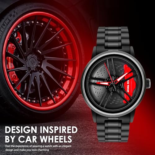 Image of Car Wheel Watch for Men | 360 Rolling Dial Analog Watch | Stylish Black Dial | Stainless Steel Strap | Japanese Quartz Movement | Water & Scratch Resistant