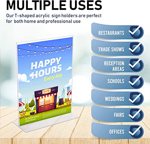 Image of Shuban Acrylic Sign Holder Table Sign Holder Double Sided T Shape Clear Plastic Desktop Display Holder Vertical Menu Stand Sign Holders for School, Office, Hotel, Party (8.5 X 12 Inch (A /4) -2Pcs)