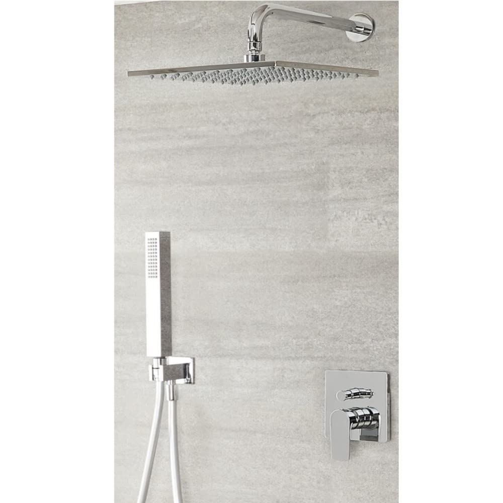 Milano Chrome Hunston Manual Mixer Valve 300Mm Square Shower Head Hand Shower Handset - Brushed Nickel