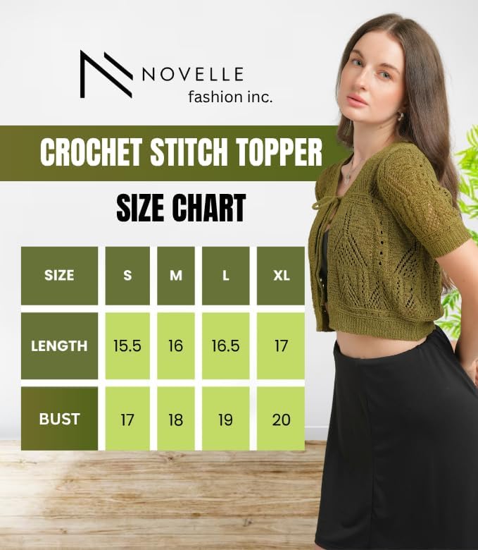 Women’s Crochet Cardigan XLarge Size | Light Weight Short Sleeve Cardigan for Women | Beautiful Olive Color with Viscose & Nylon Fabric Blend | Front Bow Tie Closure for Casual Wear & More - Image 6