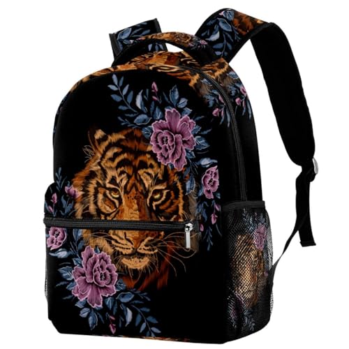 Sac à dos fleur ethnique et tête de tigre multicolore pour ados filles et garçons