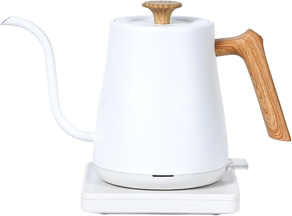 Chaleira Elétrica com Pescoço de Ganso, Chaleira de água Quente Rápida de 0,8 L, Portátil, Aquecimento Rápido, aço Inoxidável para Preparar Chá E, Grão de Madeira Branca