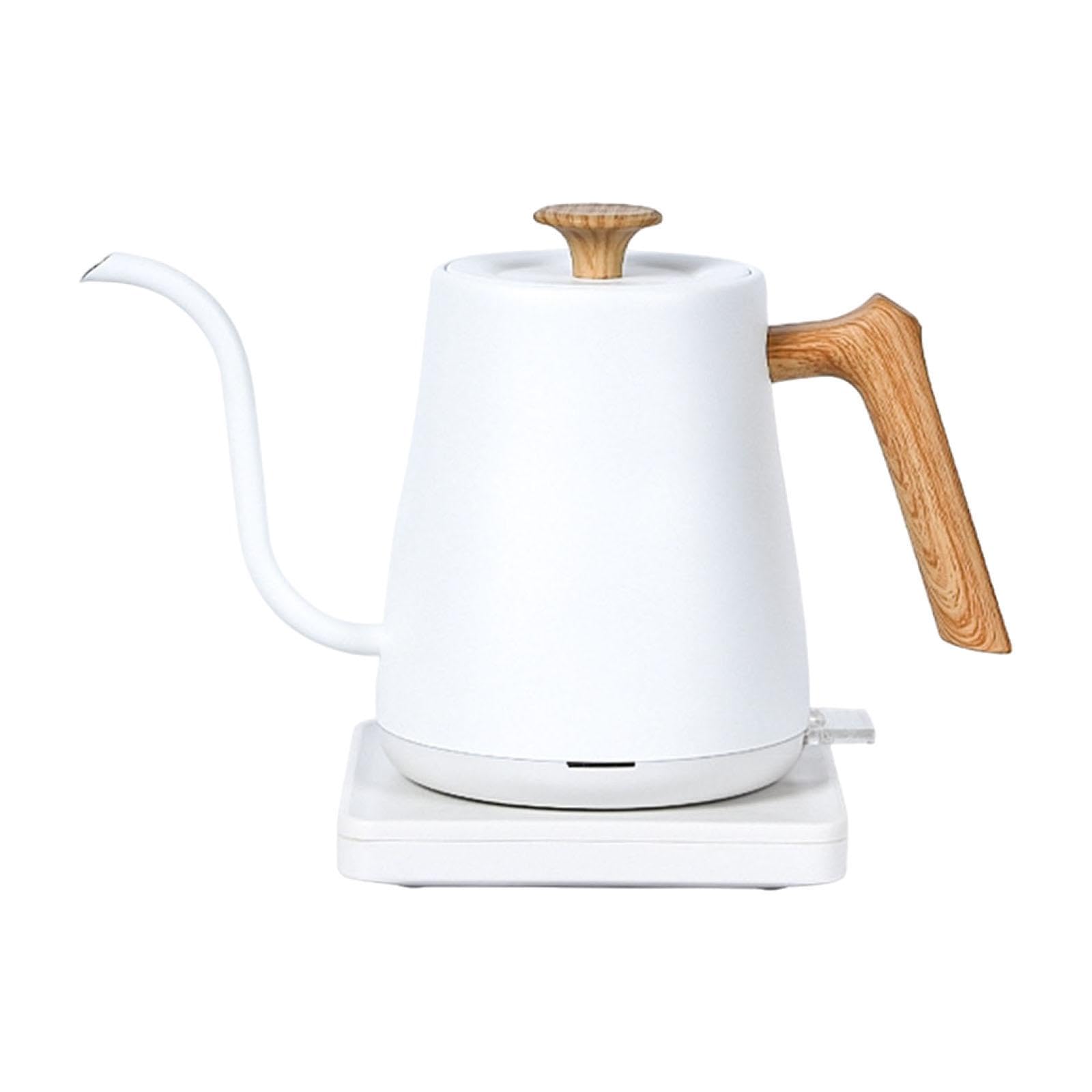 Hervidor Eléctrico de Acero Inoxidable con Largo Tetera de Cuello de para Infusiones y Café Hervidor de Agua con Apagado Automático y, Grano de Madera Blanco, Individual