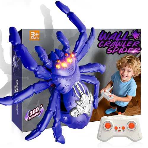 Wall Climbing Spider, Remote Control Robot Toys, Climbing Walls & Ceilings, 360°Rotating RC Stunt Crawler with LED Eyes, Realistic Reptile Bug...