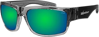 BOMBER Mens Safety Sunglasses, 2 Tone Crystal Frame with Green Mirrored Lens, z87 Compliant, UV Protection, Oversize Lens with Non Slip Foam Lining TR104GM