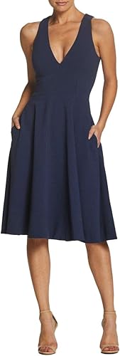 Dress the Population Vestido midi de mujer Catalina de mangas cortas liso y acampanado