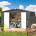 AECOJOY Shed 8' x 10' Outdoor Storage Metal Shed, Dark Grey Steel Yard Shed with Design of Lockable Doors, Utility and Tool Storage for Garden, Backyard, Patio, Outside use
