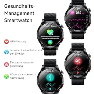 Lgnitek 2026 Neu Smartwatch Herren mit EKG/HRV/ΒΙυtｚυcker/BMI/Harnsäure, 1,43" AMOLED Gesundheitsuhr mit 24H ΒΙυtdrυck SpO2 Apnoe Schlafmonitor SOS-Notruf Fitnessuhr für Android/iOS