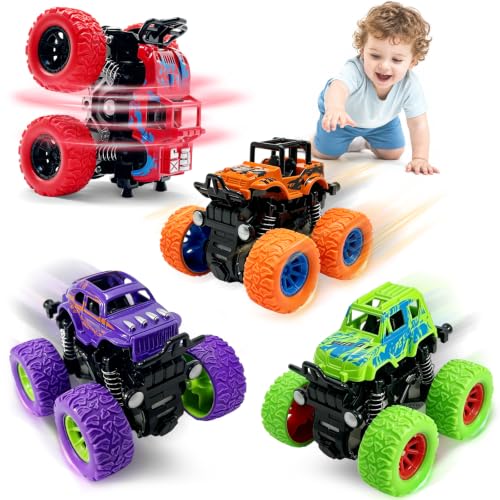 Image of taessv Monster Truck Toys, 4 Pack Friction Powered Toy Cars Push and Go Truck Toys for Toddlers Kids Ages 2-4 3-5 4-7 Best Christmas Birthday Gift Party Favors for Boys and Girls 2 3 4 5 6 7 Year Old