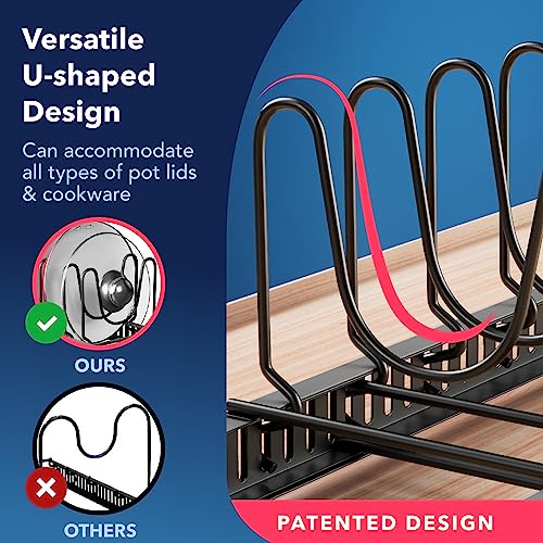 10+ Expandable Pan And Pot Lid Organizer For Cabinet – Pot Lid Holder For Cabinet Organizer With 10 Adjustable Dividers, Anti-Scratch Padding – Lid Rack For Bakeware, Plate Holder (Dark Grey, 5.5"W) #TOP3