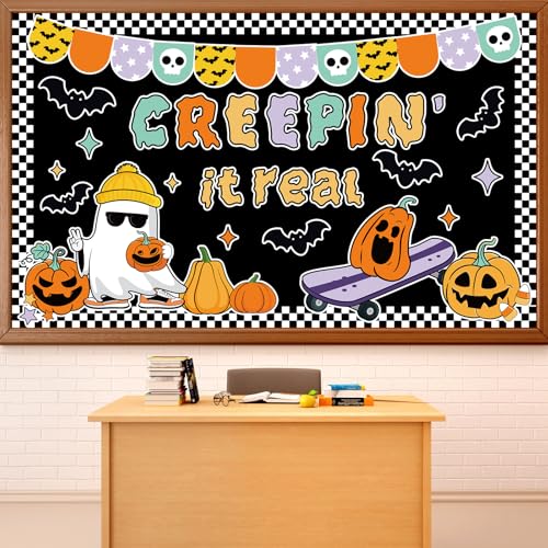 Halloween Bulletin Board Decorations Cute Ghost Pumpkin Bat Bulletin Board Set Spooky Funny Creepin It Real Paper Cutouts for Halloween Holiday School Classroom Home Wall Decor Supplies