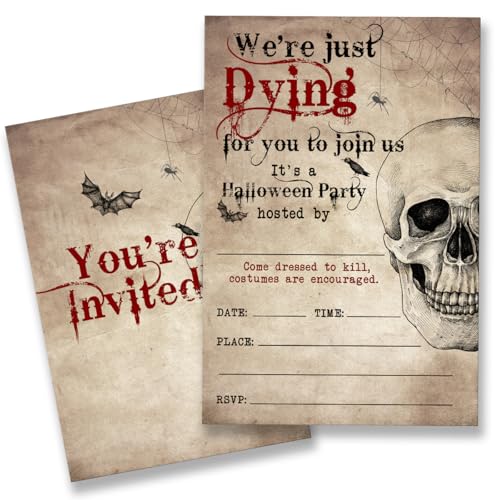 QZJ Vintage Halloween Party Invitations Supplies with Envelopes Set of 20 Skeleton Party Invites Fill in Blank Double Sided
