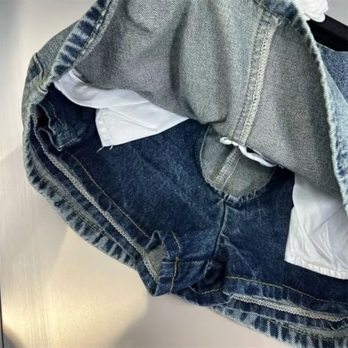 Women’S Vintage Loose Mini Skirt High Waist Slim A-Line Bodycon Half-Length Skirts with Pockets Blue XXL4