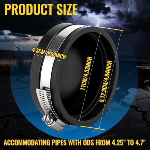 Image of 6 Pack 4 Inch Flexible PVC Pipe Cap with Stainless Steel Clamps - Black Durable End Caps for Drainage, Wastewater & Vent Pipes, Above /below Ground Use