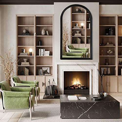 Pozino Arched Wall Mirror, Black Arch Mirror Decor, Bathroom Mirrors For Wall, Mantel Decorative Mirror, Wall Mounted Mirror With Aluminum Alloy Frame For Bedroom Living Room Entryway, 43.3X23.6 Inch #TOP2