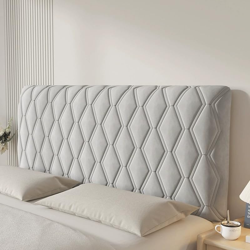 ZBELLO Velvet Stretch Headboard Slipcover with Filler Pad - Queen Size, Universal Backrest Protector for Bedroom Decor (M,160cm)