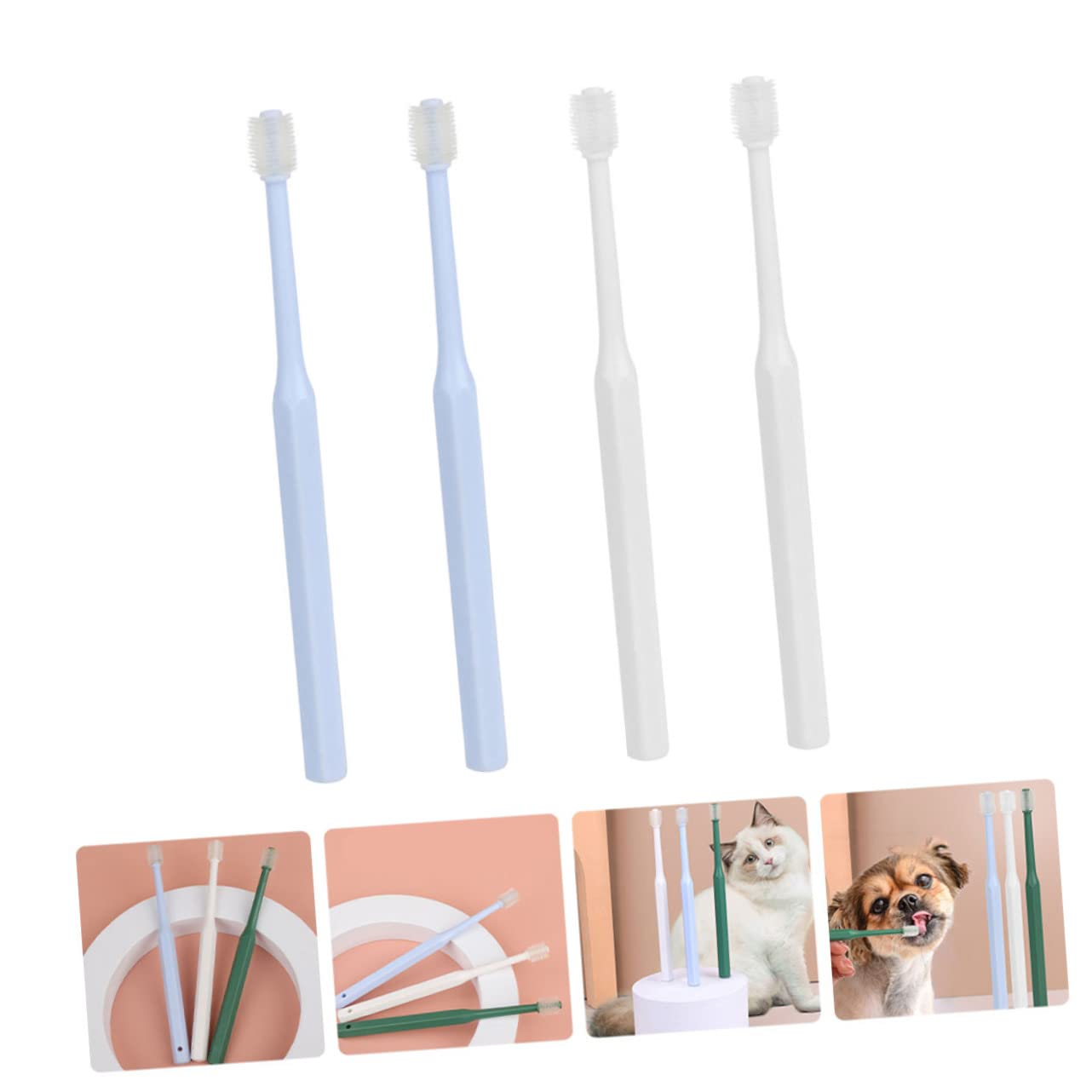 Kisangel 12piezas Cepillos De Dientes Para Mascotas Cepillos Manuales Grados Para Limpieza Bucal De Perros y Gatos Diseño y Compacto