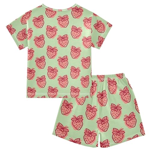 Strawberry Cute Red Cartoon Pattern Summer Cute Pajama Sets, Short Sets for Daily Wears and Sleep Wears2