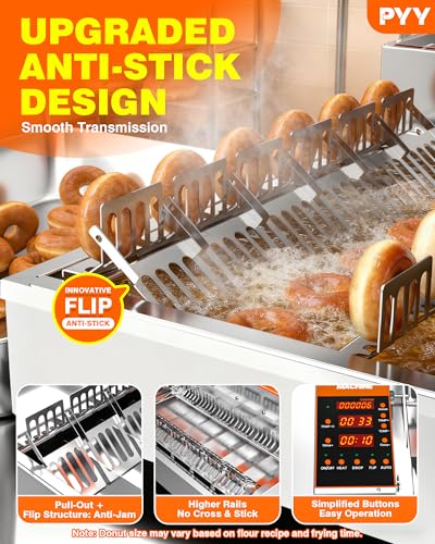 PYY Commercial Mini Donut Machine - 6 Row Fully Automatic Commercial Donut Maker Machine, 2600 Pcs/Hr, Upgraded Anti-Stick Donut Fryer Machine, Makes Mini DIA 1.81