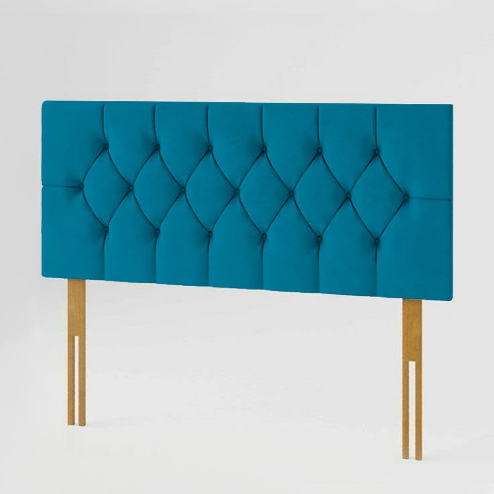 YORKSHIRE HOMEWARE Chesterfield Headboard in Plush Velvet Fabric | Headboards with Matching Buttons | Bed Bedroom Decor Hotel Furniture (Teal, 5ft King)