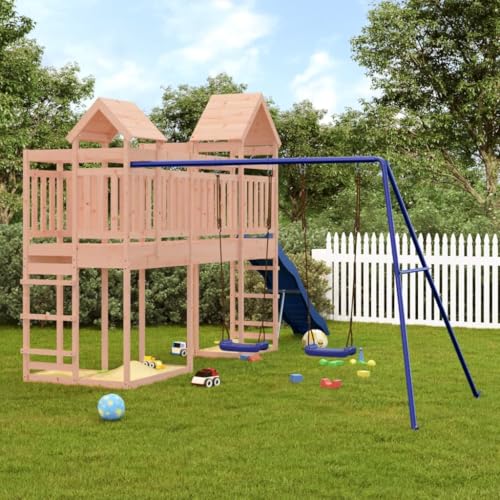 CHARMMA Outdoor Playset Natural Wood,Blue,Swing Sets & Playsets-3156893