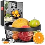 ÓPTIMA CALIDAD - fuente para frutas en negro fabricada en metal con proceso de recubrimiento en polvo de alta calidad, apta para alimentos, rallador de cáscara de acero inoxidable con acabado mate, aprox. 13 x 13 cm