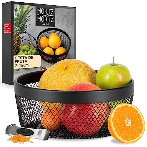 Moritz & Moritz Frutero madera en negro fabricada en metal 25cm - frutero moderno de metal negro – cesta para regalo, fruta, vegetales y pan