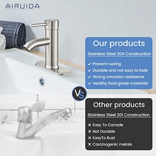 Airuida Brushed Nickel Bathroom Bowl Sink Faucet Short Single Handle Single Hole Bathroom Rv Vessel Faucet With Circular Spout Lavatory Vanity Washbasin Mixer Tap With Pop Up Drain 1 Hole Or 3 Hole #TOP3