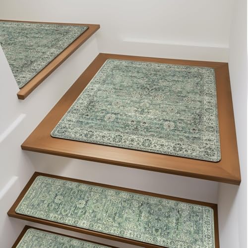 OJIA Stair Treads Non-Slip Matching Mat for Wooden Steps, Square Capet Stair Treads Rubber Backing Stair Runner Anti-Slip Stair Landing Mat 31x31 Inch Stair Rugs