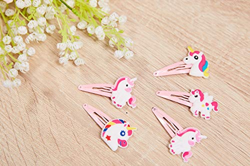 Rainbow Unicorn Hair Clips - 24-Pack Anti-Slip Snap Hairclips For Girls, Assorted Pink Unicorn-Themed Barrette Hair Pins, Ideal For Birthday Party Supplies Favors, Game Prizes #TOP2