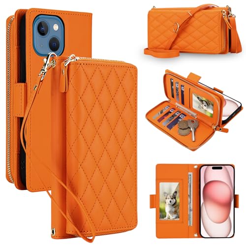 Coque portefeuille iPhone 14 orange idéale pour voyager léger au quotidien