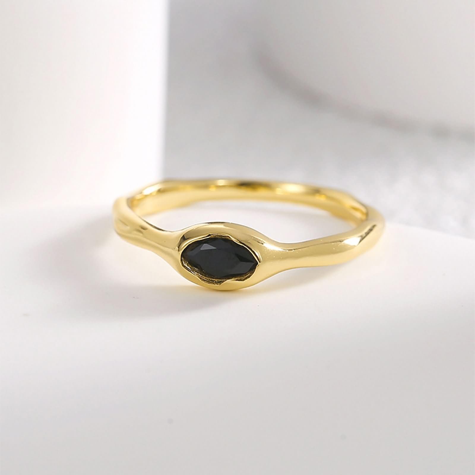 Anillos Mujer Boda Oval con Ónix, Anillos de Boda Oro Amarillo para Mujer 9K/14K/18 Kilates, Oro