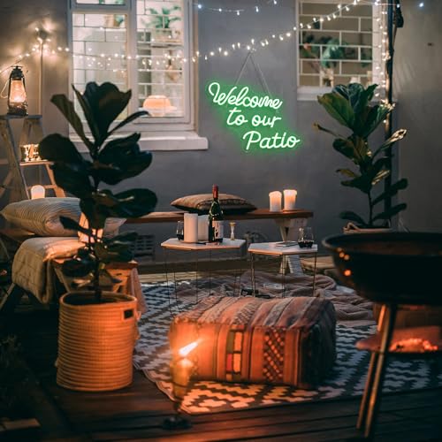 Image of Welcome to Our Patio Neon Sign Wedding Green Plants Outdoor Neon | Outdoor Neon Sign, Patios, Gardens, Cafes and Backyard Decoration, Gift for Camping Lovers, Couples and Outdoor Enthusiasts