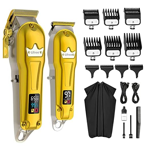 Ufree Hair Clippers for Men + T-Blade Trimmer Kit, Professional Hair Cutting Kit Beard Trimmer Barbers Clippers for Men Women Kids Clipper Set Cordless & LED Display (Gold)