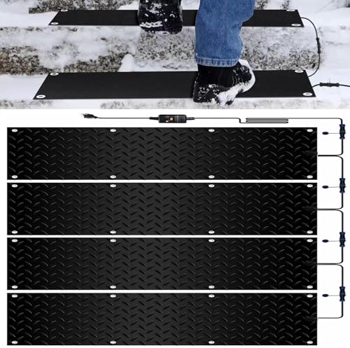 iumLeap Heated Snow Melting Mats for Stairs,Heated Snow Melting Mats Outdoor with Timer,for Driveway Walkway Decks and Sidewalks Connection Power Cord for Winter Stairs(4 Pcs-10inx35.4in (25.4x90cm))