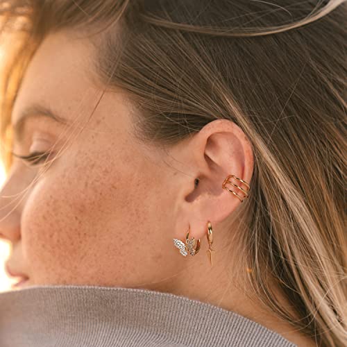 Vacrona Cubic Zirconia Huggie Earrings 14K Gold Plated Tiny Cuff Earrings Small Huggie Hoop Earrings Simple Lightweight Hoops Gift For Women #TOP1