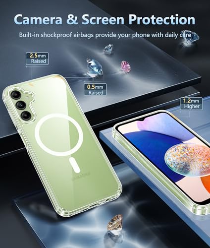Image of FNTCASE for Galaxy A14-5G Phone Case: Clear Magnetic Military Grade Drop Protection Anti Yellowing for Samsung Galaxy A14-5G Cases - Rugged Shockproof Protective Bumper Transparent Cover(Clear)