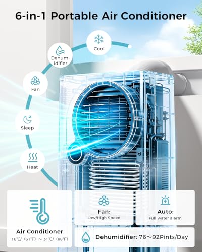 Image of Portable Air Conditioners 16000 BTU 6-in-1 Smart AC Unit with WiFi App for Large Rooms up to 750 Sq. Ft., Quiet 45dB Sleep Mode 24H, Child Lock, Dehumidifier Fan, Perfect for Home