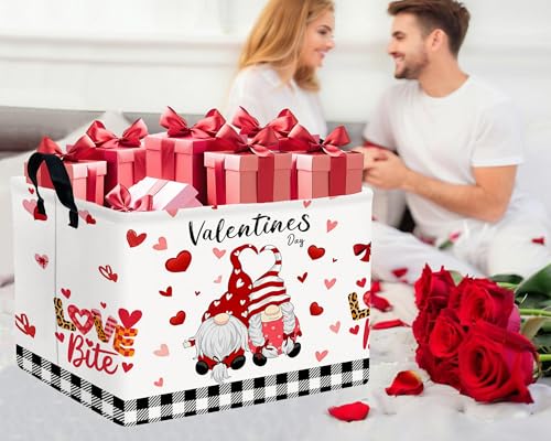 Image of Valentines Day Basket for Kids Heart Shaped Empty Storage Bins for Gifts with Handles Room Decor (Boy Girls Gnome Love)