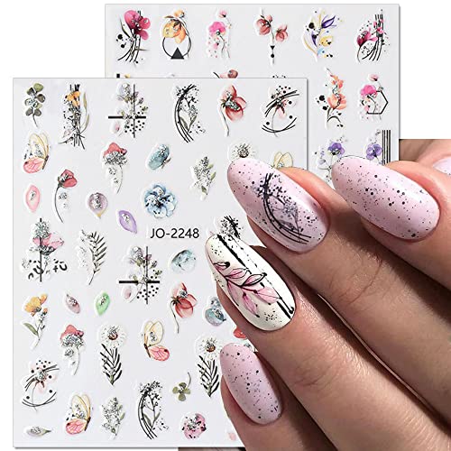 3D Flower Nail Stickers For Women Colorful Flowers Glitter Nail Decals Floral Nail Art Stickers Self-Adhesive Flower Stickers For Nails Spring Nail Decor Diy Nail Supplies Nail Accessories, 12 Sheets #TOP4