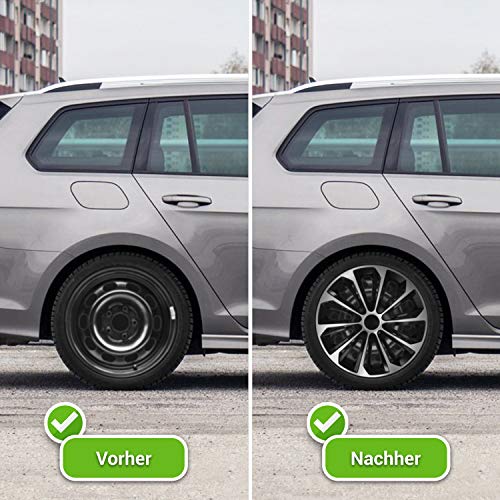 Wieldoppen voor de auto, 4-delige set, geschikt voor alle stalen velgen, instelbare borgring, 16 inch, zwart/zilver - Image 3