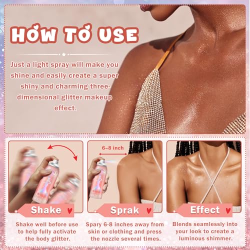 QIUFSSE Body Glitter Spray,Holographic Glitter Hairspray,Long-lasting and Quick-drying,Shimmer Spray for Kids Women,Suitable for Festival Music Concert Party Rave Accessories (Rainy-Rainbow)