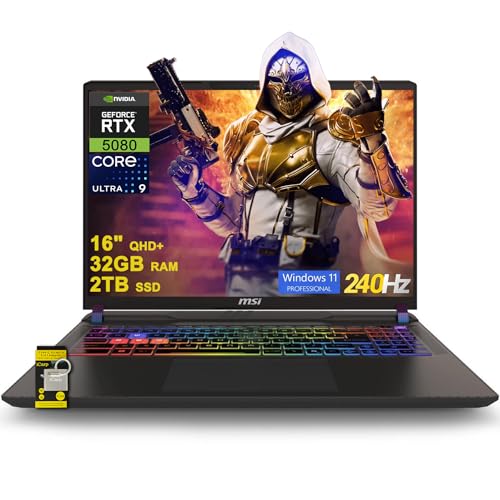 msi Vector 16 HX AI Gaming Laptop 16 QHD+ IPS 240Hz Intel 24-core Ultra 9 275HX (>i9-14900HX) 32GB DDR5 2TB SSD GeForce RTX 5080 (Up to 1334 AI Tops) RGB Backlit Thunderbolt5 Win11Pro ICP Hub