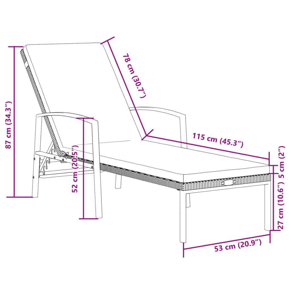 vidaXL Lettini Prendisole 2 pz con Tavolo in Polyrattan Marrone