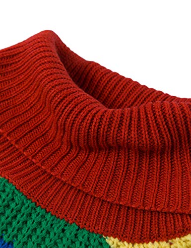 Image of xxxiticat Women Rainbow Sweater Chunky Colorful Striped Turtleneck Pullover | Going Out Halloween Christmas Festival Party Long Sleeve High Neck Color Block Loose Fit Oversized Warm Rave Knitting Top