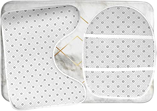 Badezimmerteppich-Set, 3-teilig, Marmor- und Goldgeometrie-Rhombus-Marmor, waschbare Badteppiche, rutschfest, mit Rückenpolster, Konturteppich und Toilettendeckelbezug – Bild 6