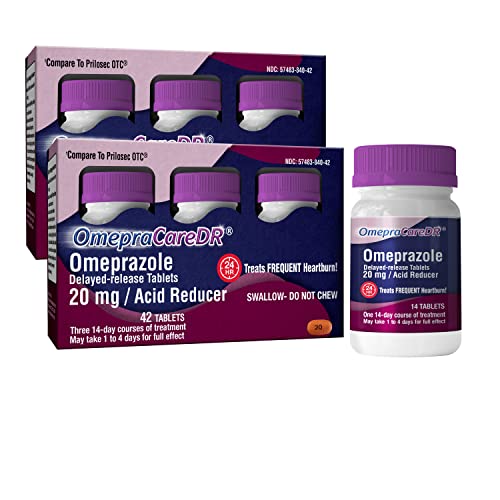 Omepracare Dr Tablets Omeprazole 20Mg Acid Reducer For Heartburn, (14 Tablets/Bottle) One 3-Pack Carton For Three 14-Day Courses, Delayed-Release Tablets (84Ct (2 Pack)) #TOP15