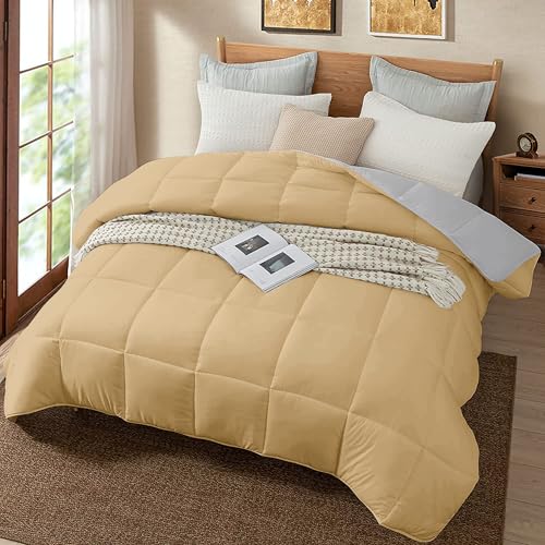 Image of Quilt for All Season 150 GSM Comforter Duvet /Ac Blanket Double Bed Soft Microfiber Lightweight (90 inch X100 inch Inches) - Double Bed Comforter - Beige /Silver Grey Color